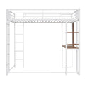 Twin Metal Loft Bed With 2 Shelves And One Desk ,White Old Sku: Mf281206Aak White Metal