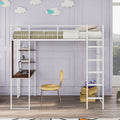 Twin Metal Loft Bed With 2 Shelves And One Desk ,White Old Sku: Mf281206Aak White Metal