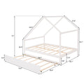 Full Size Wooden House Bed With Twin Size Trundle, White White Solid Wood