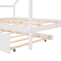 Full Size Wooden House Bed With Twin Size Trundle, White White Solid Wood