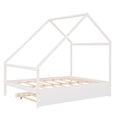 Full Size Wooden House Bed With Twin Size Trundle, White White Solid Wood