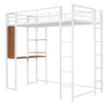 Twin Metal Loft Bed With 2 Shelves And One Desk ,White Old Sku: Mf281206Aak White Metal