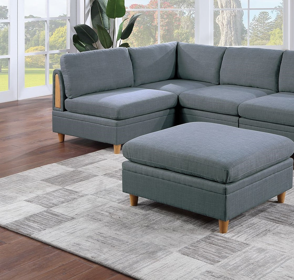 Living Room Furniture Ottoman Steel Color Dorris Fabric 1Pc Cushion Ottomans Wooden Legs Deco Grey Mix Primary Living Space Grey Contemporary,Transitional Fabric
