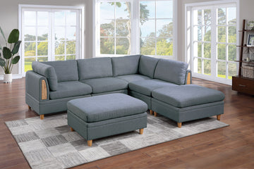 Contemporary Living Room Furniture 6Pc Modular Sectional Set Steel Dorris Fabric Couch 2X Wedges 2X Armless Chair And 2X Ottomans Steel Gray Primary Living Space Cushion Back Contemporary,Modern Modular Fabric 6 Seat