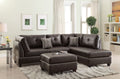 3 Pcs Sectional Sofa Espresso Bonded Leather Cushion Sofa Chaise Ottoman Reversible Couch Pillows Espresso Brown Faux Leather Wood Primary Living Space Cushion Back Contemporary,Modern L Shaped Pillow Top Arms Bonded Leather 5 Seat