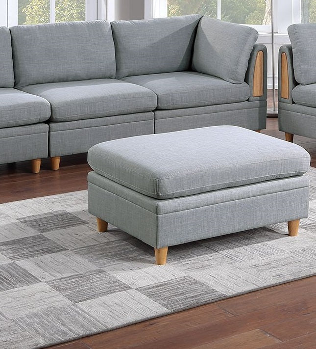 Living Room Furniture Ottoman Light Grey Dorris Fabric 1Pc Cushion Ottomans Wooden Legs Light Grey Primary Living Space Grey Modern,Transitional Rectangle Fabric