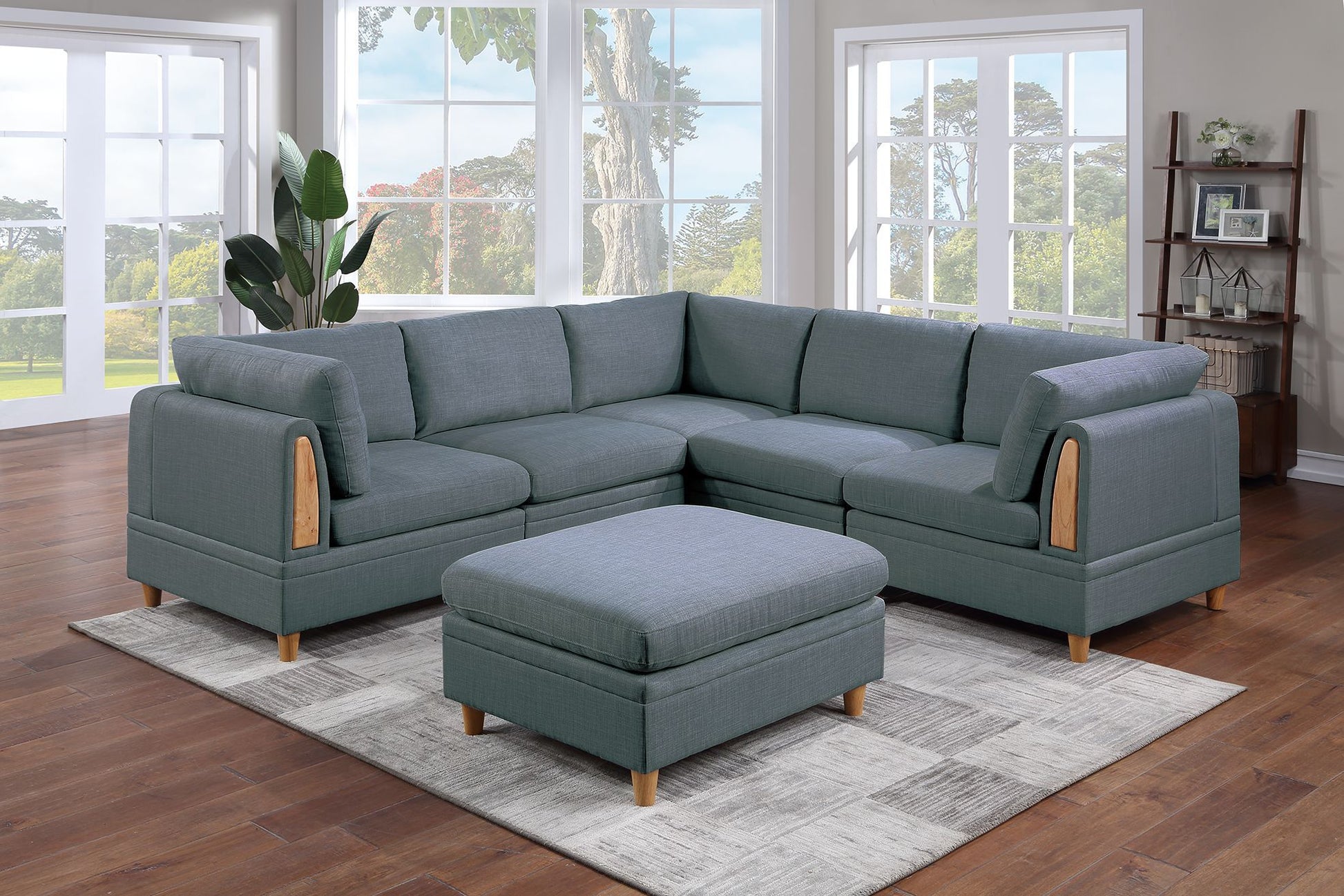 Contemporary Living Room Furniture 6Pc Modular Sectional Sofa Set Steel Dorris Fabric Couch 3X Wedges 2X Armless Chair And 1X Ottomans Steel Gray Primary Living Space Cushion Back Contemporary,Modern Modular Fabric 6 Seat