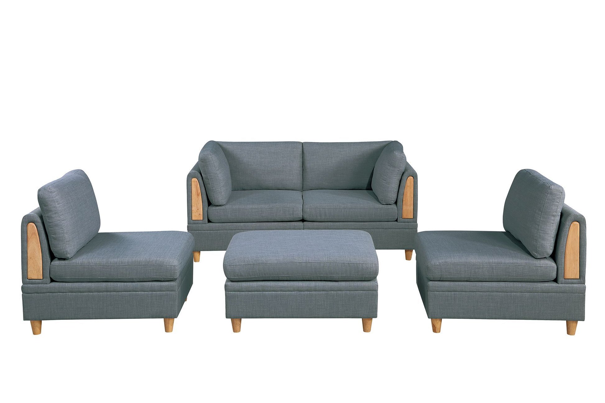 Living Room Furniture Ottoman Steel Color Dorris Fabric 1Pc Cushion Ottomans Wooden Legs Deco Grey Mix Primary Living Space Grey Contemporary,Transitional Fabric