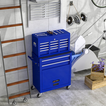 High Capacity Rolling Tool Chest With Wheels And Drawers, 8 Drawer Tool Storage Cabinet Blue Navy Blue Steel