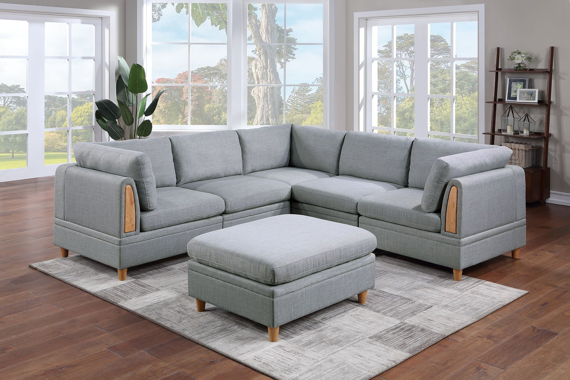 Living Room Furniture 6Pc Modular Sofa Set Light Grey Dorris Fabric Couch 3X Corner Wedges 2X Armless Chair And 1X Ottoman Light Grey Primary Living Space Cushion Back Contemporary,Modern Modular Fabric 6 Seat