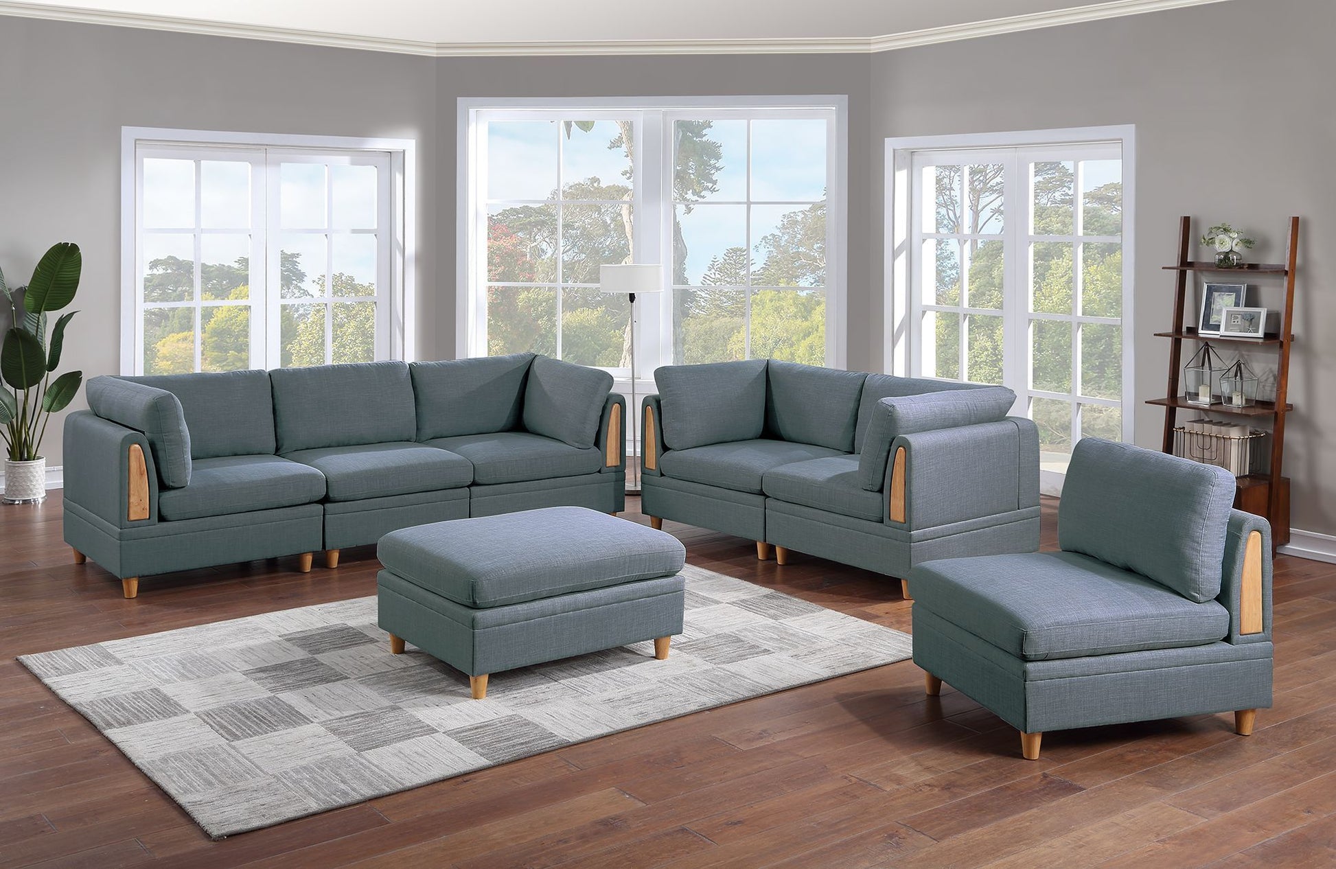 Living Room Furniture Ottoman Steel Color Dorris Fabric 1Pc Cushion Ottomans Wooden Legs Deco Grey Mix Primary Living Space Grey Contemporary,Transitional Fabric