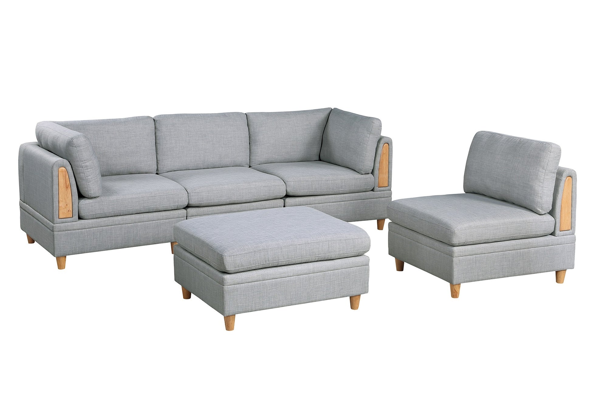 Living Room Furniture Corner Wedge Light Grey Dorris Fabric 1Pc Cushion Wedge Sofa Wooden Legs Light Grey Primary Living Space Contemporary,Transitional Fabric