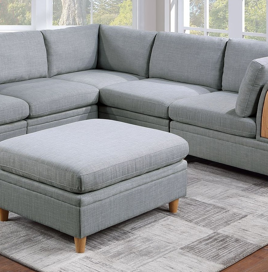 Living Room Furniture 6Pc Modular Sofa Set Light Grey Dorris Fabric Couch 3X Corner Wedges 2X Armless Chair And 1X Ottoman Light Grey Primary Living Space Cushion Back Contemporary,Modern Modular Fabric 6 Seat