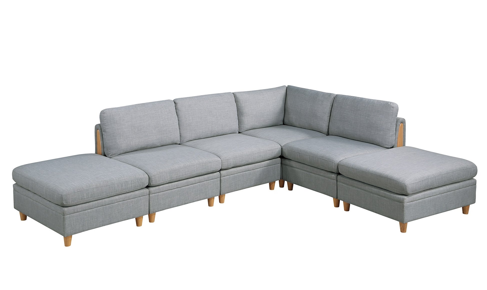 Living Room Furniture Ottoman Light Grey Dorris Fabric 1Pc Cushion Ottomans Wooden Legs Light Grey Primary Living Space Grey Modern,Transitional Rectangle Fabric