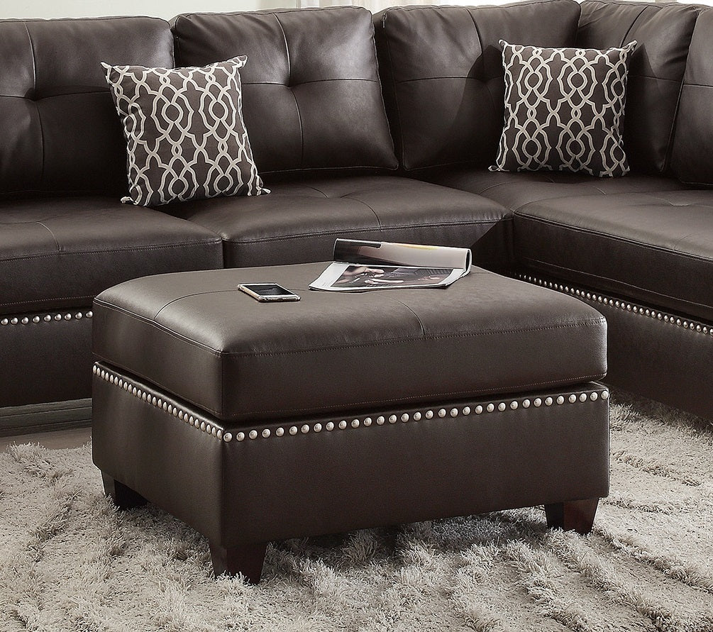 3 Pcs Sectional Sofa Espresso Bonded Leather Cushion Sofa Chaise Ottoman Reversible Couch Pillows Espresso Brown Faux Leather Wood Primary Living Space Cushion Back Contemporary,Modern L Shaped Pillow Top Arms Bonded Leather 5 Seat