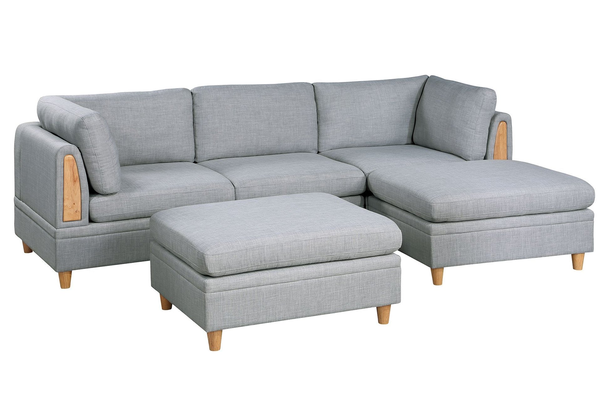 Living Room Furniture 5Pc Modular Sofa Set Light Grey Dorris Fabric Couch 2X Corner Wedges 1X Armless Chair And 2X Ottoman Light Grey Primary Living Space Cushion Back Contemporary,Modern Modular Fabric 5 Seat