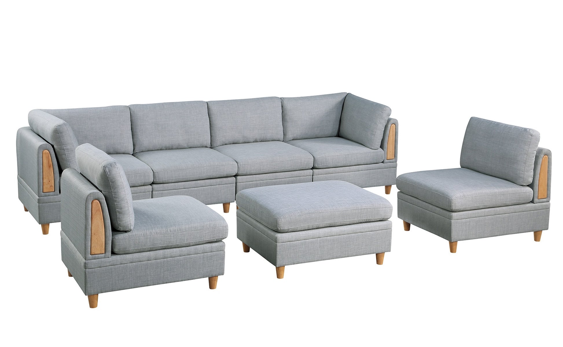 Living Room Furniture Ottoman Light Grey Dorris Fabric 1Pc Cushion Ottomans Wooden Legs Light Grey Primary Living Space Grey Modern,Transitional Rectangle Fabric