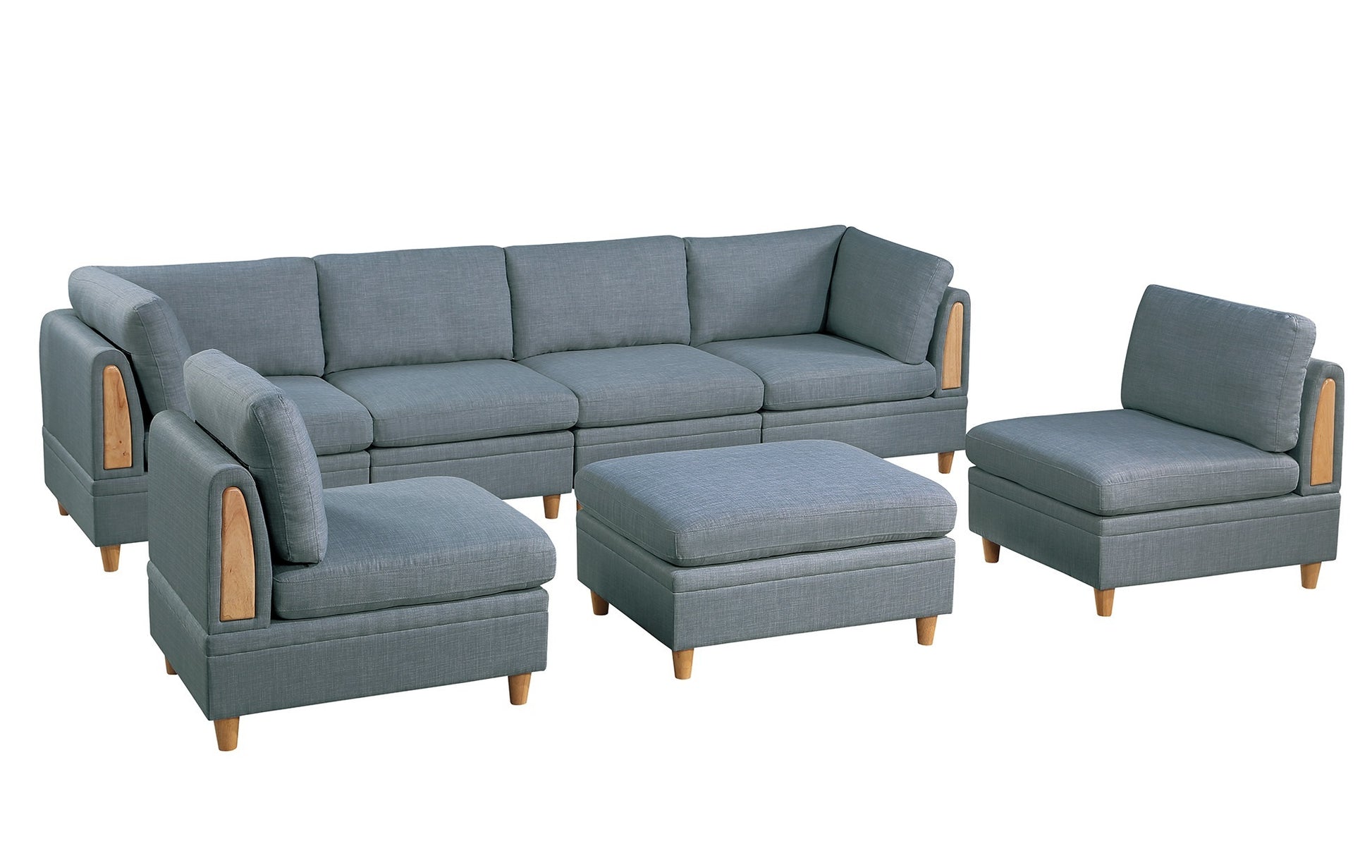 Living Room Furniture Ottoman Steel Color Dorris Fabric 1Pc Cushion Ottomans Wooden Legs Deco Grey Mix Primary Living Space Grey Contemporary,Transitional Fabric