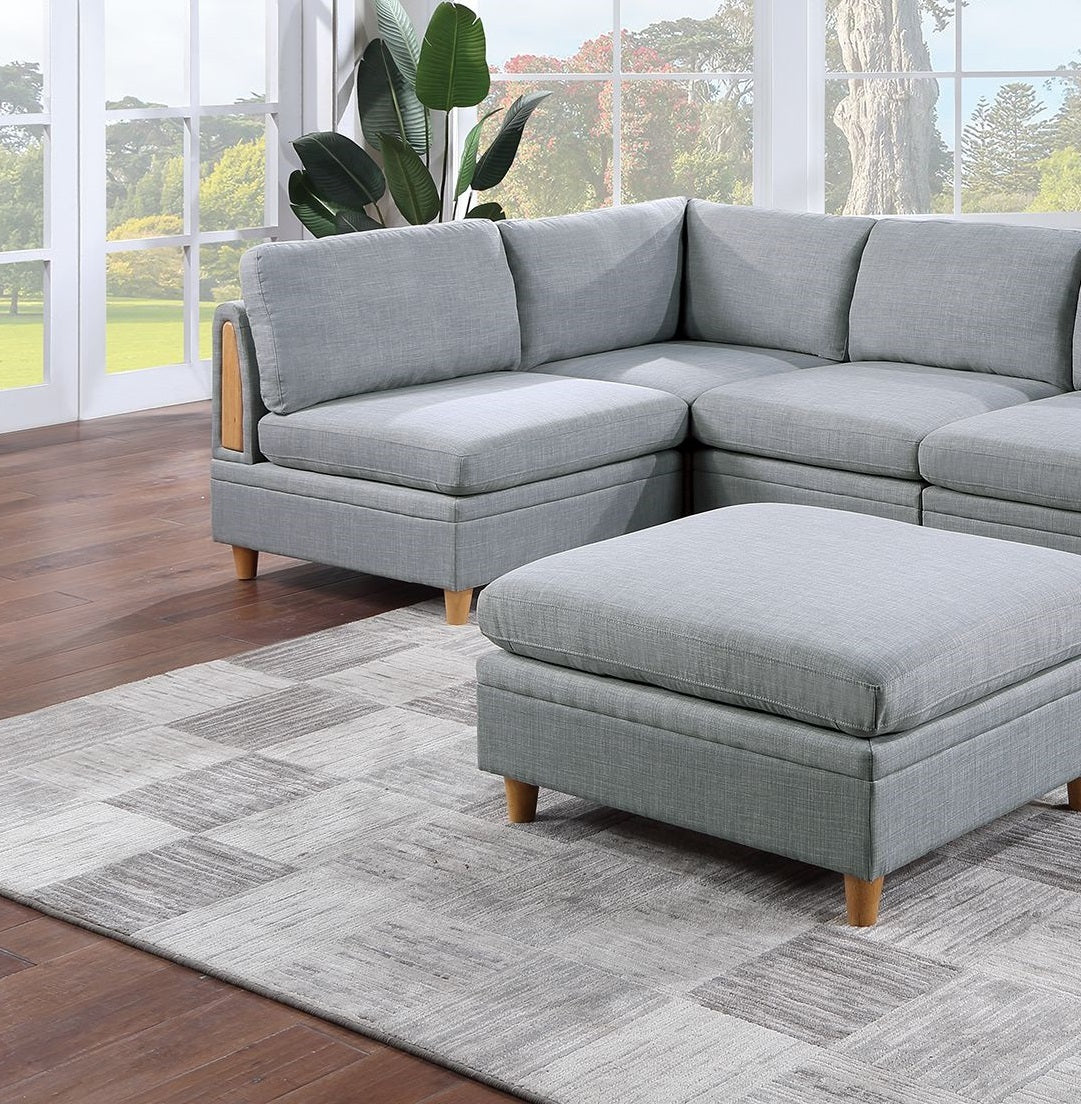 Living Room Furniture 6Pc Modular Sectional Set Light Grey Dorris Fabric Couch 2X Corner Wedges 3X Armless Chairs And 1X Ottoman Light Grey Primary Living Space Cushion Back Contemporary,Modern Modular Fabric 6 Seat