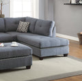 3 Pcs Sectional Sofa Blue Grey Polyfiber Cushion Sofa Chaise Ottoman Reversible Couch Pillows Light Grey Blue Faux Leather Wood Primary Living Space Cushion Back Contemporary,Modern L Shaped Fabric 5 Seat