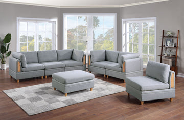 Living Room Furniture 7Pc Modular Sofa Set Light Grey Dorris Fabric Couch 4X Corner Wedges 2X Armless Chair And 1X Ottoman Light Grey Primary Living Space Cushion Back Contemporary,Modern Modular Fabric 7 Seat