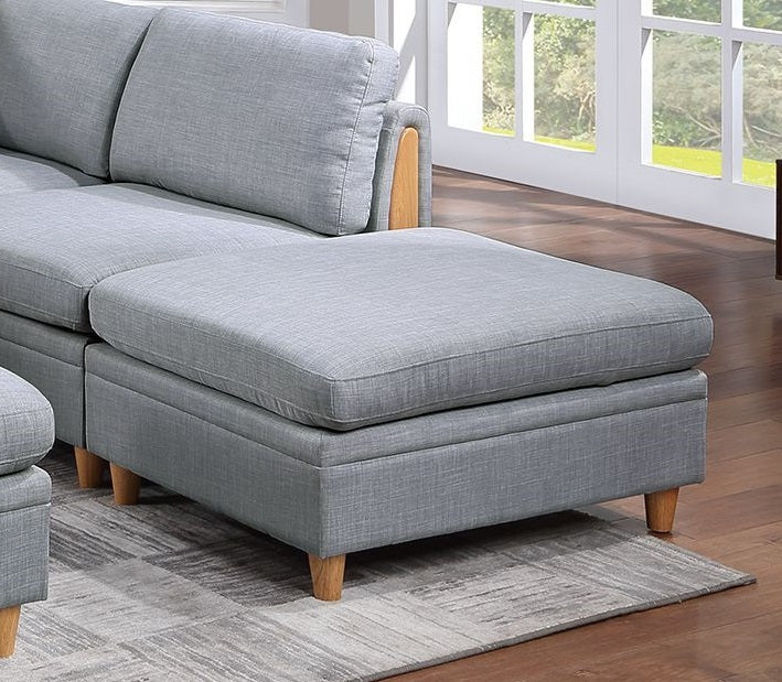 Living Room Furniture Ottoman Light Grey Dorris Fabric 1Pc Cushion Ottomans Wooden Legs Light Grey Primary Living Space Grey Modern,Transitional Rectangle Fabric