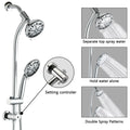 Drill Free Stainless Steel Slide Bar Combo Rain Showerhead 7 Setting Hand, Dual Shower Head Spa System Chrome Abs