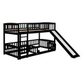 Bunk Bed With Slide,Twin Over Twin Low Bunk Bed With Fence And Ladder For Toddler Kids Teens Espresso Espresso Solid Wood