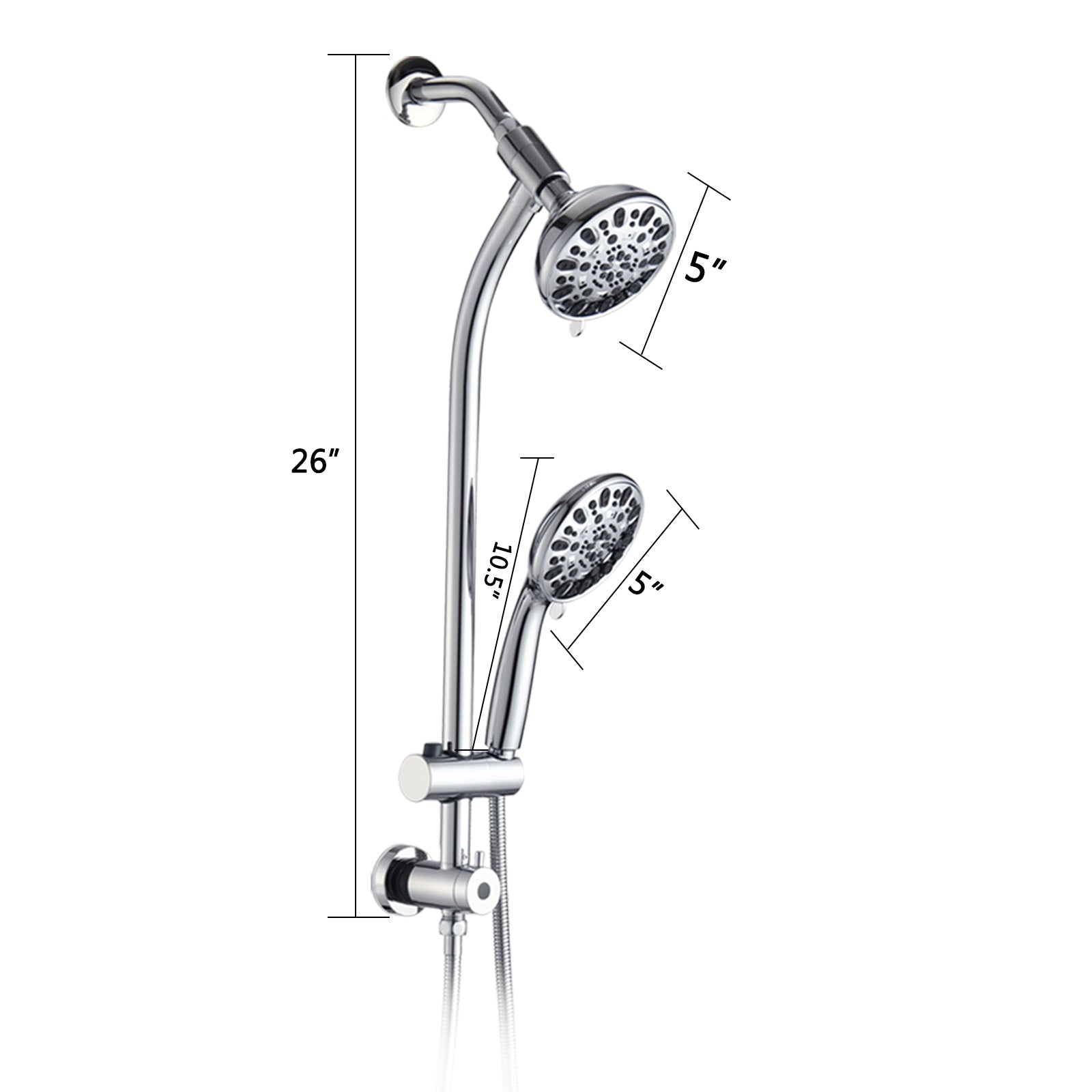 Drill Free Stainless Steel Slide Bar Combo Rain Showerhead 7 Setting Hand, Dual Shower Head Spa System Chrome Abs