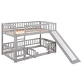 Bunk Bed With Slide,Twin Over Twin Low Bunk Bed With Fence And Ladder For Toddler Kids Teens Grey Grey Solid Wood