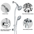 Drill Free Stainless Steel Slide Bar Combo Rain Showerhead 7 Setting Hand, Dual Shower Head Spa System Rough In Valve Included Chrome Abs