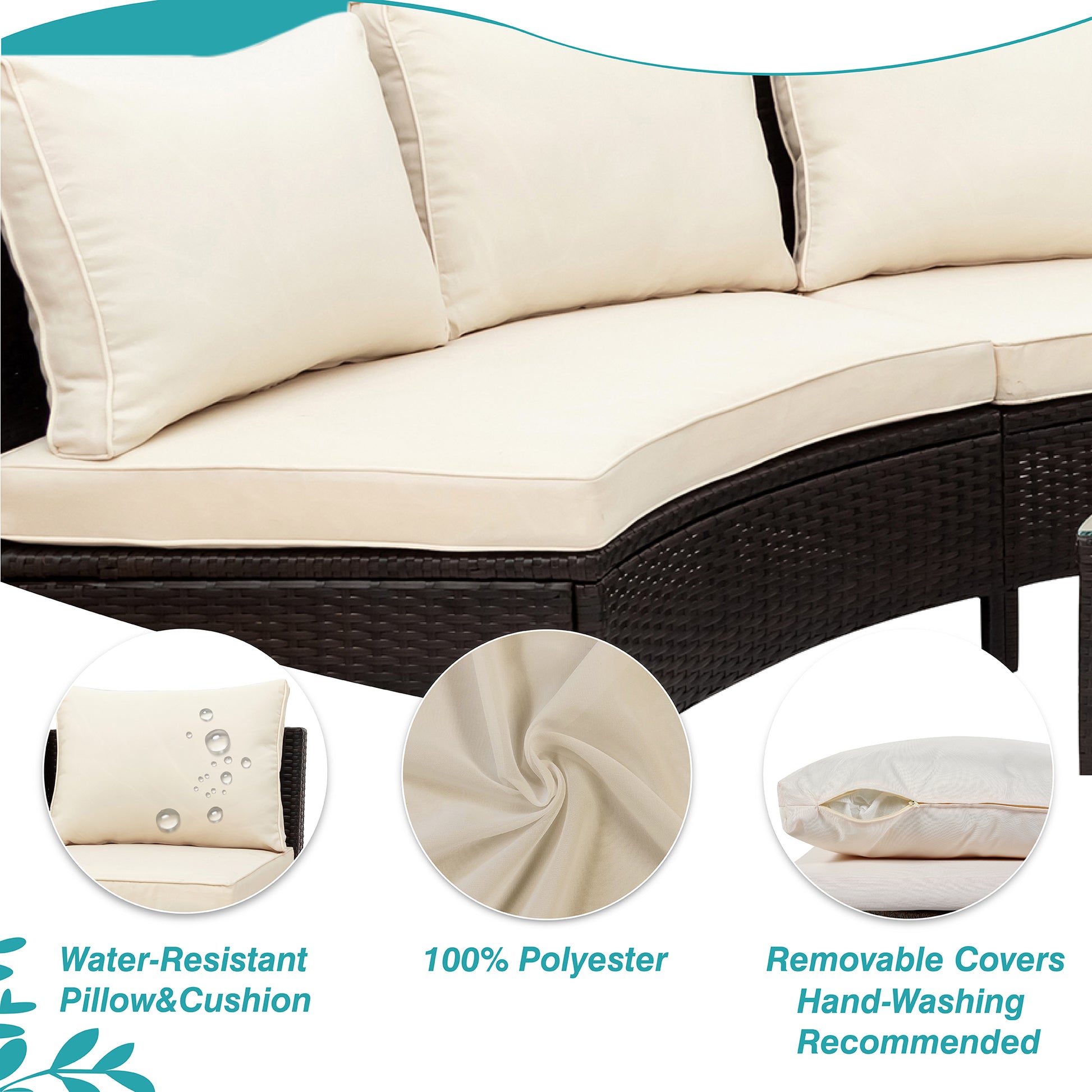 5 Pieces All Weather Brown Pe Rattan Wicker Sofa Set Outdoor Patio Sectional Furniture Set Half Moon Sofa Set With Tempered Glass Table, Beige Yes Complete Patio Set Beige Water Resistant Frame Water Resistant Cushion Garden & Outdoor Casual Sofa Seating
