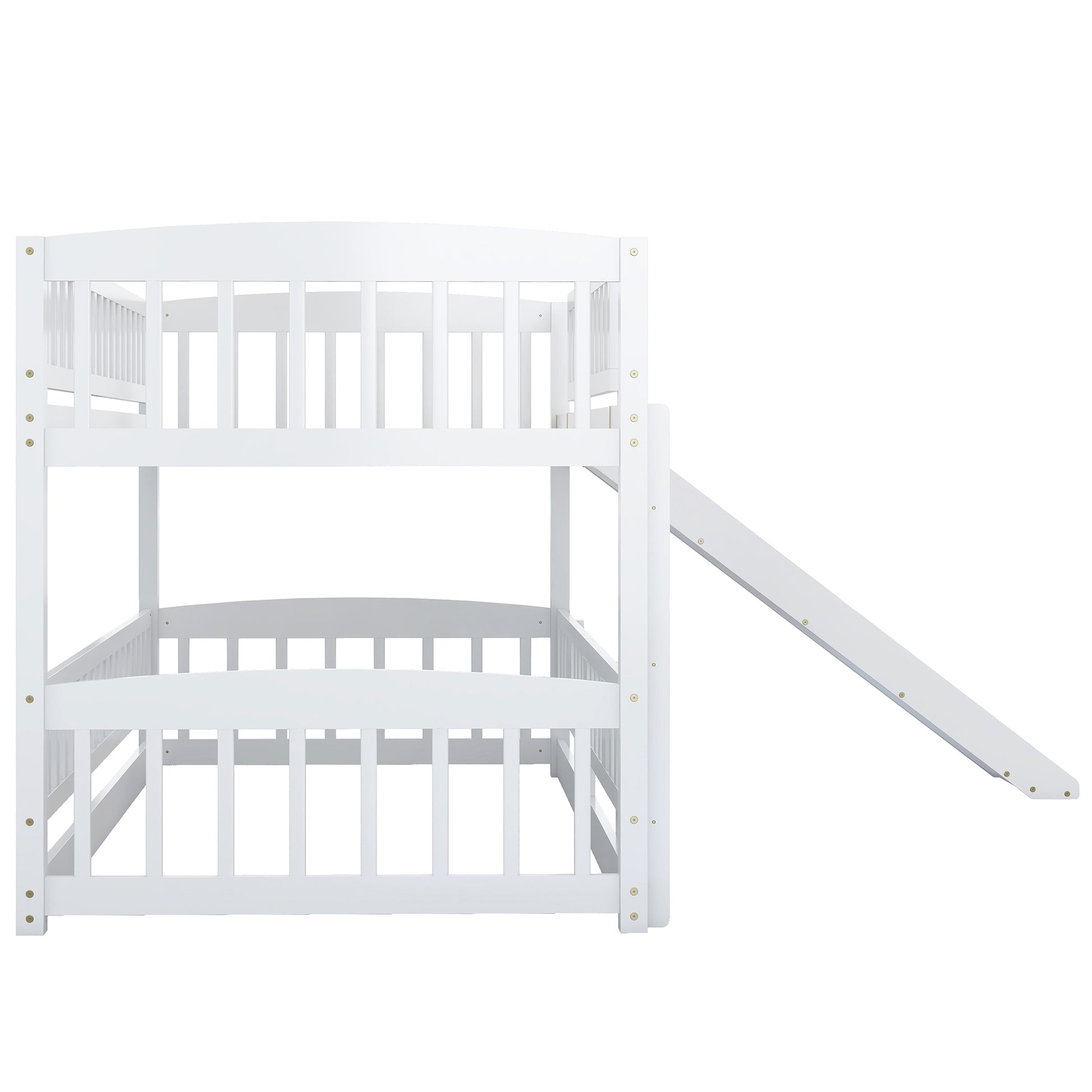 Bunk Bed With Slide,Twin Over Twin Low Bunk Bed With Fence And Ladder For Toddler Kids Teens White White Solid Wood