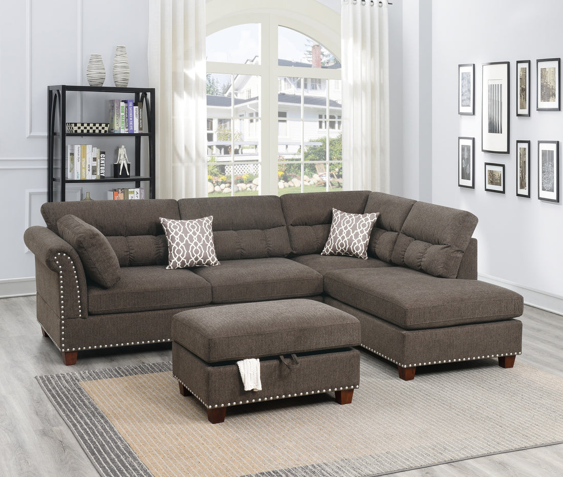 Sectional Sofa Tan Color Velvet Fabric Reversible Chaise Sofa Sectional W Pillows Cocktail Storage Ottoman 3Pc Set Tan Velvet Wood Primary Living Space Cushion Back Contemporary,Modern Pillow Top Arms Velvet 5 Seat