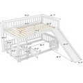 Bunk Bed With Slide,Twin Over Twin Low Bunk Bed With Fence And Ladder For Toddler Kids Teens White White Solid Wood