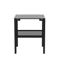 Set Of 2, Glass Two Layer Tea Table, Small Round Table, Bedroom Corner Table, Living Room Side Table,Black Black Tempered Glass