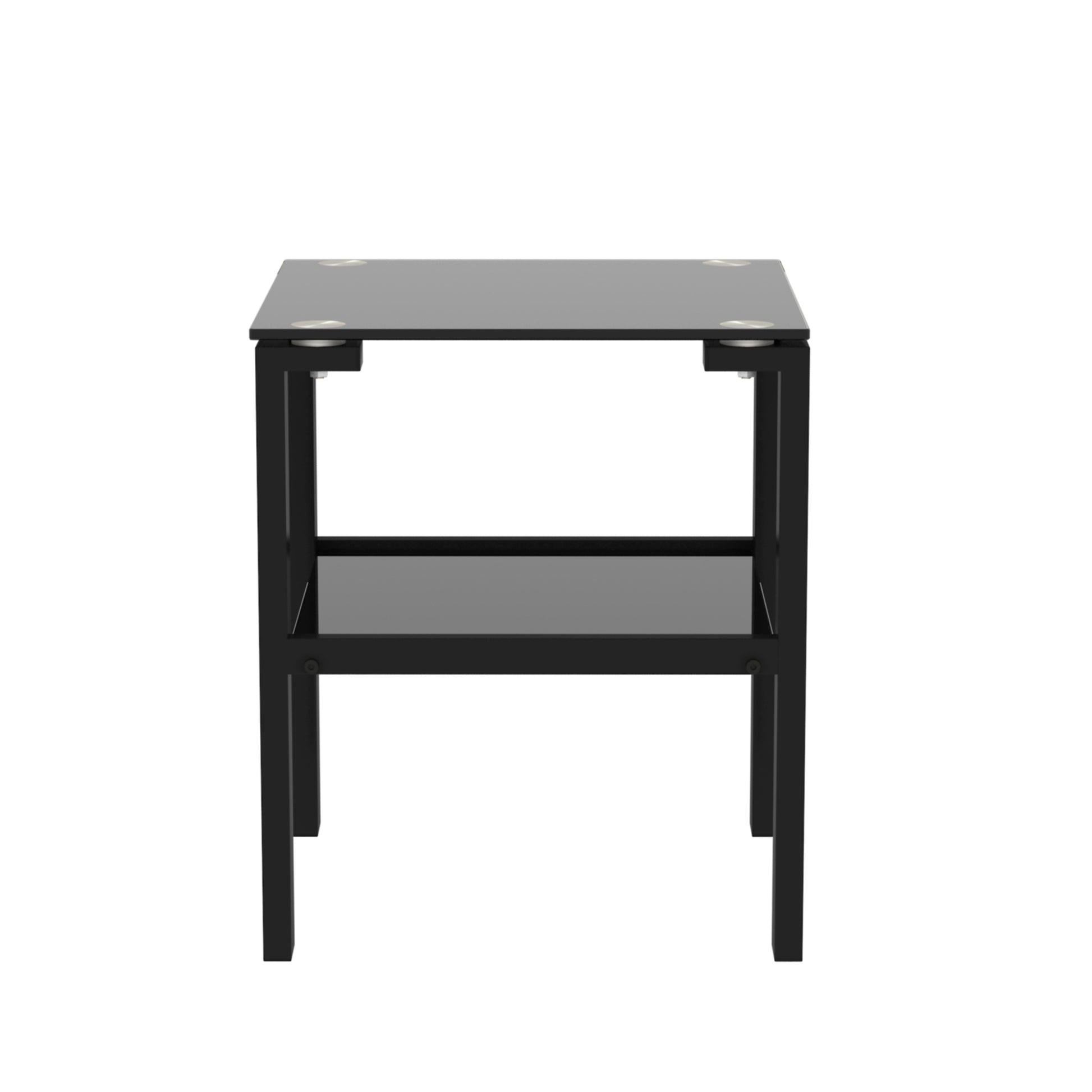 Set Of 2, Glass Two Layer Tea Table, Small Round Table, Bedroom Corner Table, Living Room Side Table,Black Black Tempered Glass