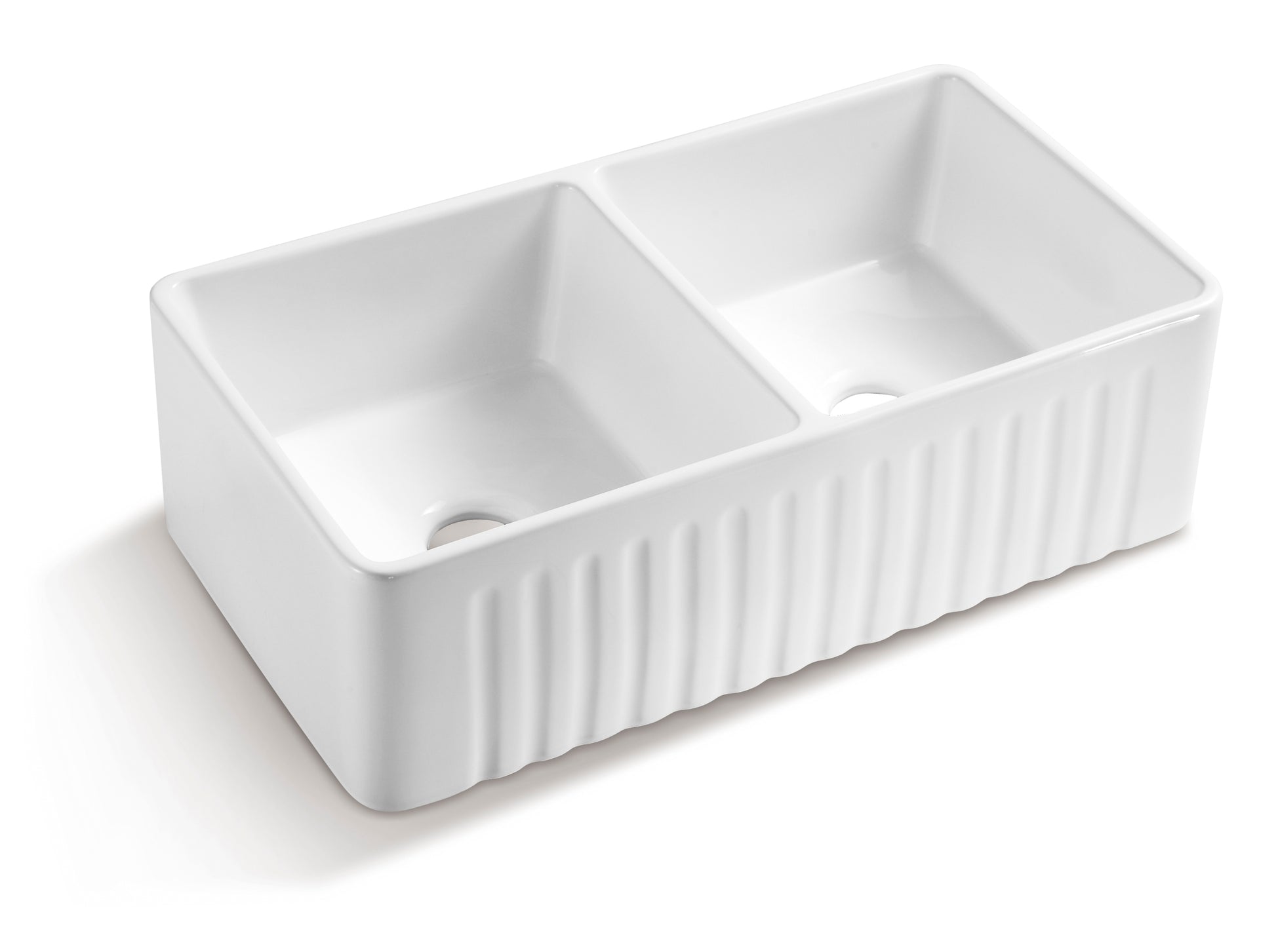 Ceramic White 33*18*10" Kitchen Double Basin Farmhouse Sink Rectangular Vessel Sink White Ceramic