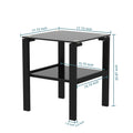 Set Of 2, Glass Two Layer Tea Table, Small Round Table, Bedroom Corner Table, Living Room Side Table,Black Black Tempered Glass