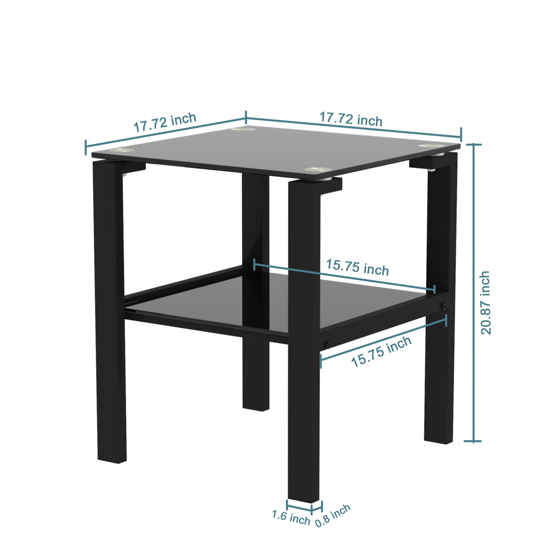 Set Of 2, Glass Two Layer Tea Table, Small Round Table, Bedroom Corner Table, Living Room Side Table,Black Black Tempered Glass