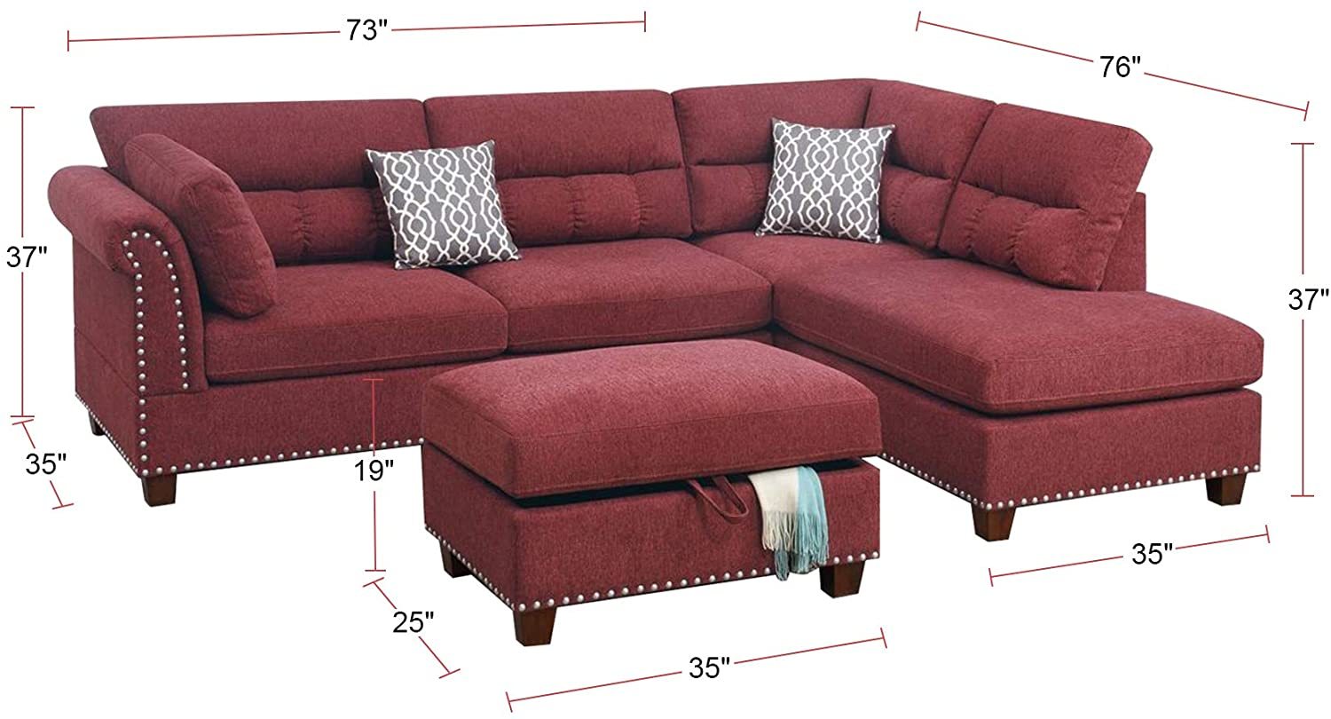 Sectional Sofa Red Velvet #F6419 Red Fabric