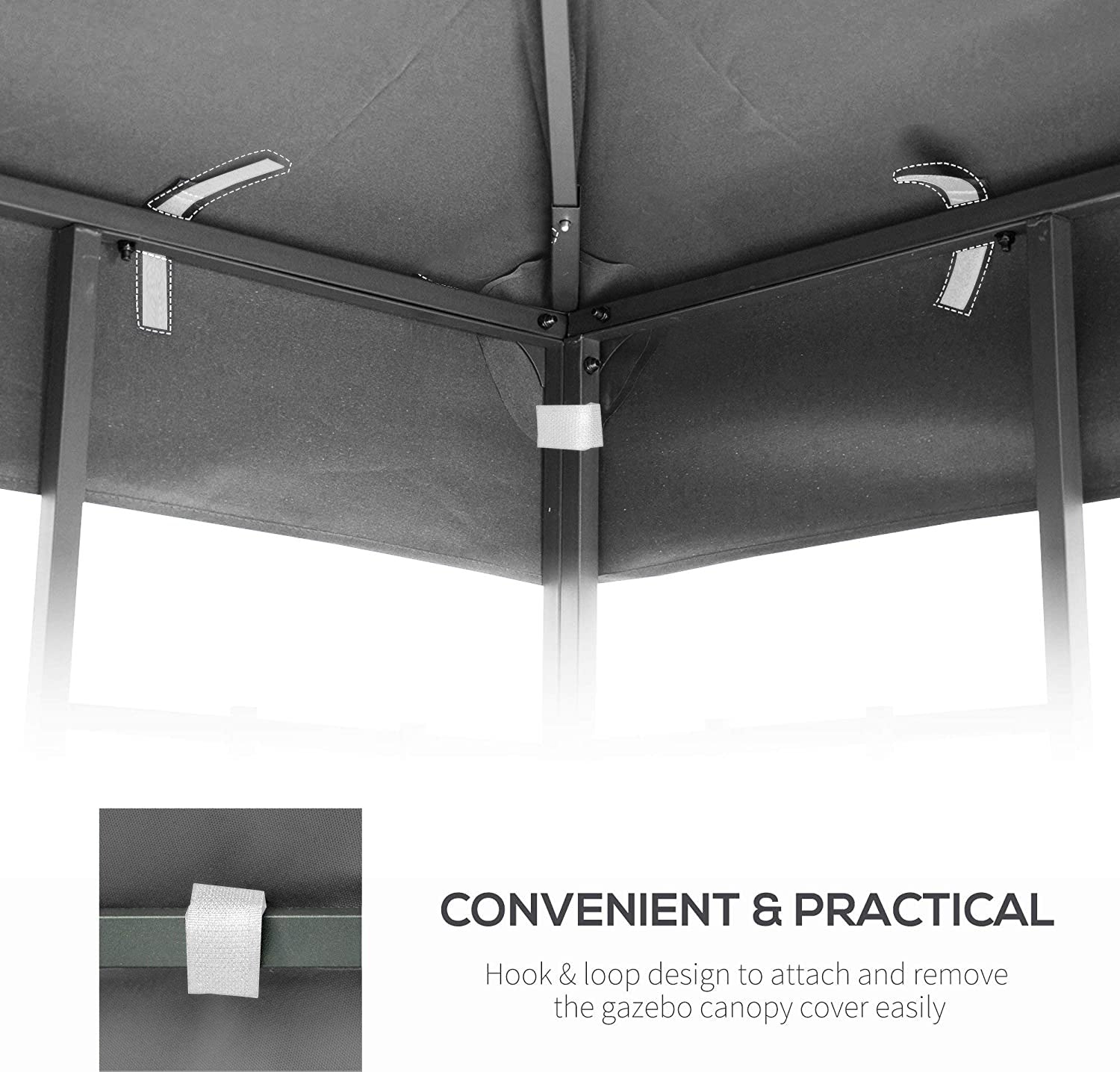 10X10 Ft Outdoor Patio Gazebo Replacement Canopy,Double Tiered Gazebo Tent Roof Top Cover Only Frame Not Include Gray Fabric