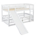 Bunk Bed With Slide,Twin Over Twin Low Bunk Bed With Fence And Ladder For Toddler Kids Teens White White Solid Wood