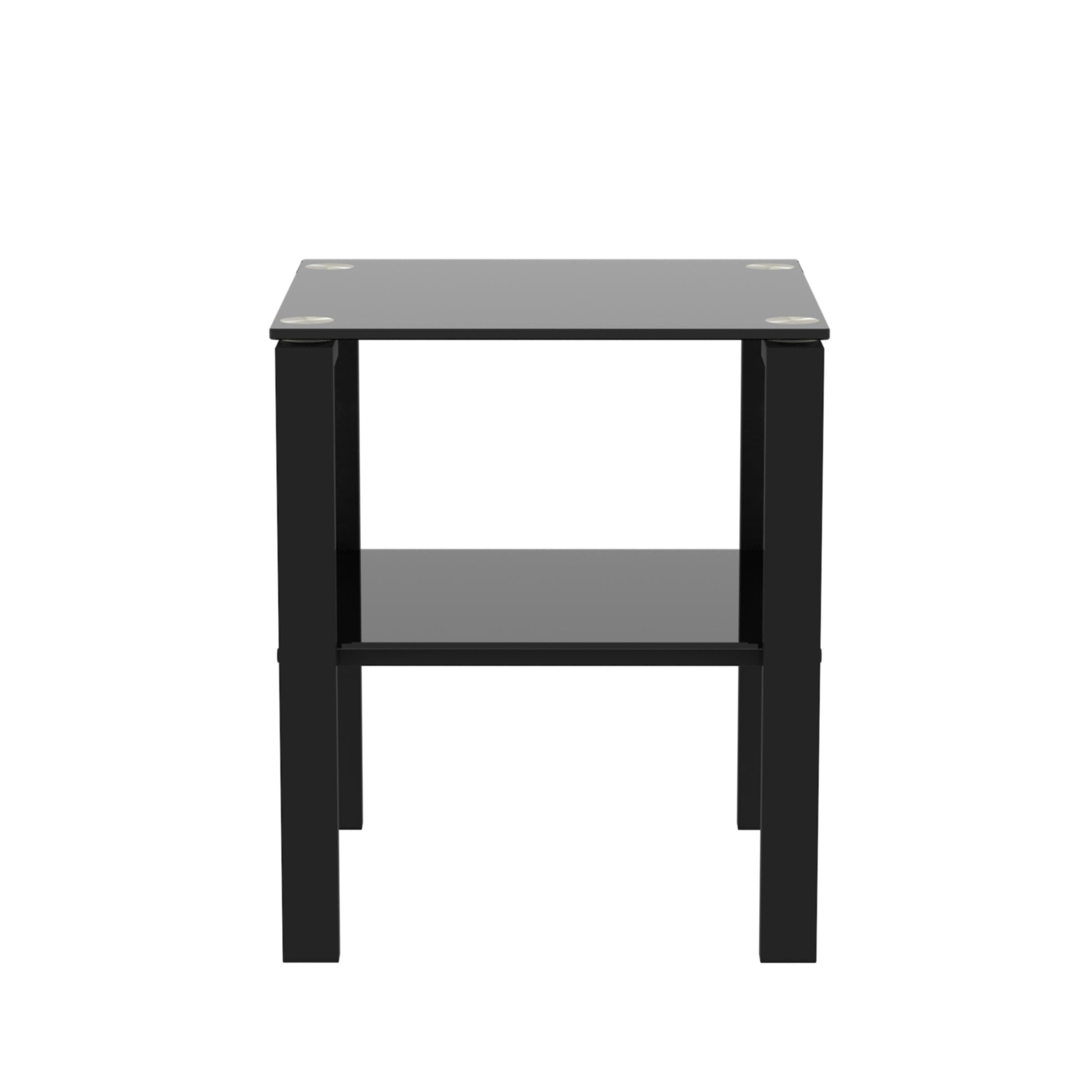 Set Of 2, Glass Two Layer Tea Table, Small Round Table, Bedroom Corner Table, Living Room Side Table,Black Black Tempered Glass