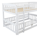 Bunk Bed With Slide,Twin Over Twin Low Bunk Bed With Fence And Ladder For Toddler Kids Teens White White Solid Wood