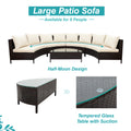 5 Pieces All Weather Brown Pe Rattan Wicker Sofa Set Outdoor Patio Sectional Furniture Set Half Moon Sofa Set With Tempered Glass Table, Beige Yes Complete Patio Set Beige Water Resistant Frame Water Resistant Cushion Garden & Outdoor Casual Sofa Seating