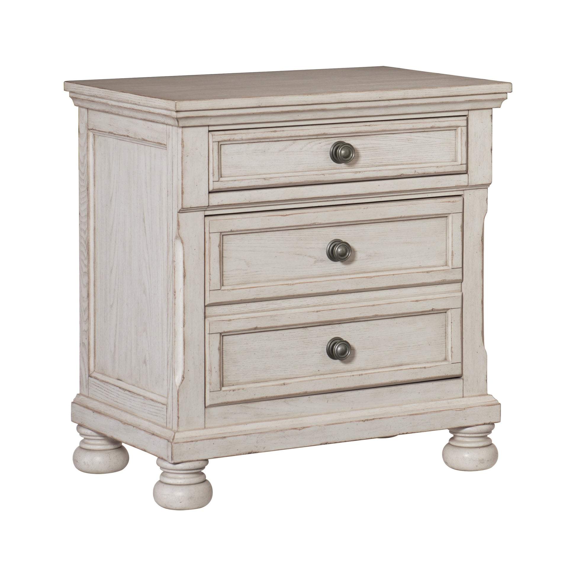 Transitional Wire Brushed White Finish 1Pc Nightstand With Hidden Drawer Bun Feet Classic Bedroom Furniture Antique White 3 Drawers Bedroom Traditional,Transitional Wood