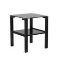 Set Of 2, Glass Two Layer Tea Table, Small Round Table, Bedroom Corner Table, Living Room Side Table,Black Black Tempered Glass
