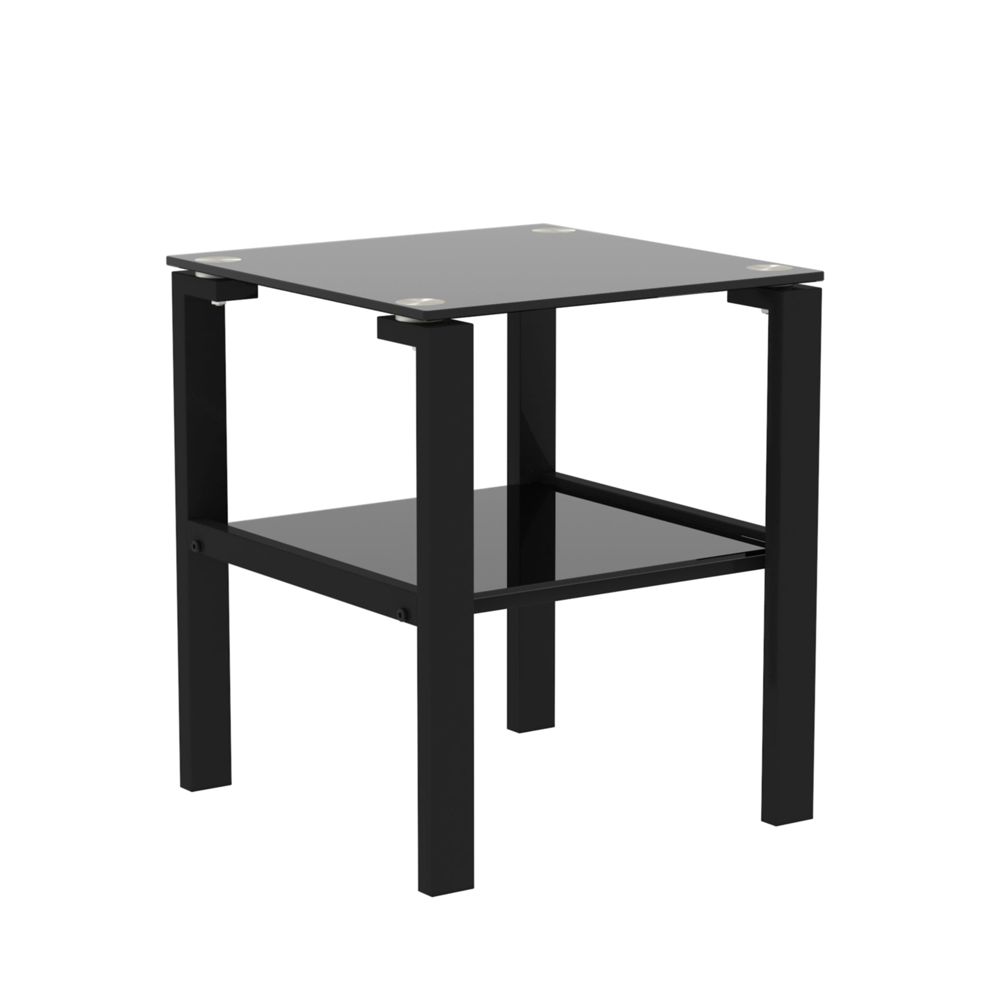 Set Of 2, Glass Two Layer Tea Table, Small Round Table, Bedroom Corner Table, Living Room Side Table,Black Black Tempered Glass