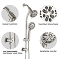 Drill Free Stainless Steel Slide Bar Combo Rain Showerhead 7 Setting Hand, Dual Shower Head Spa System Rough In Valve Included Brushed Nickel Abs